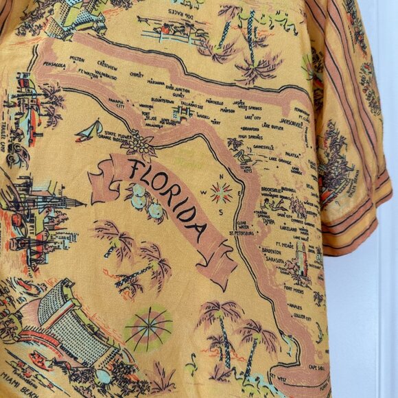 Urban Outfitters UO Gardenia Florida Map Print Button Down Shirt L - Picture 5 of 11